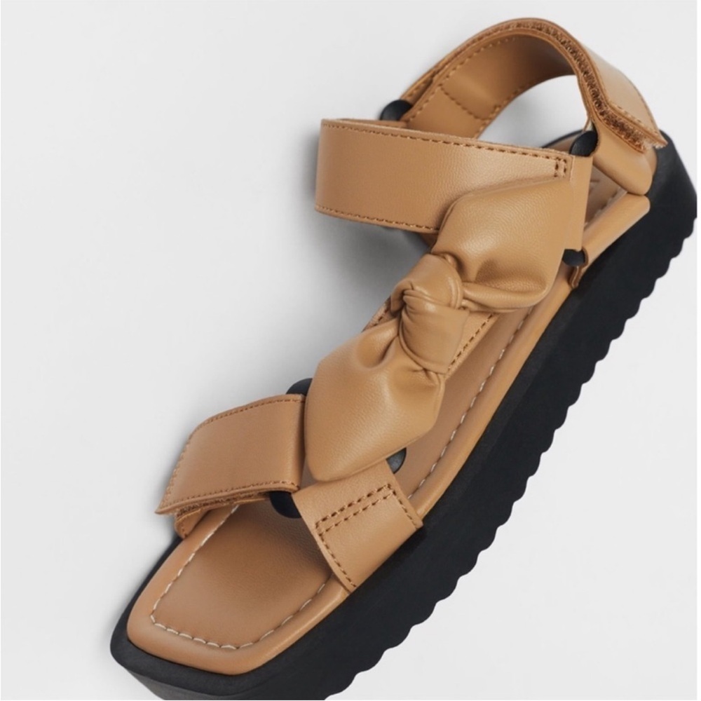 Zara |  Womens Tan Strapped Bow Sandals Size 36 - Picture 10 of 11